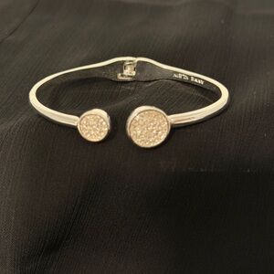 Vintage Anne Klein Silver Hinged Bangle Bracelet Signed with Pave Accents